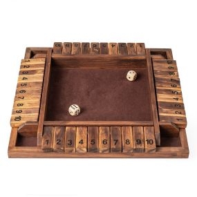 Juego Shut the Box con Tablero de Madera Oscura y Tapizado de Fieltro para 4 Personas con Tapas Numeradas 30 x 30 x 3,8 cm Marrón