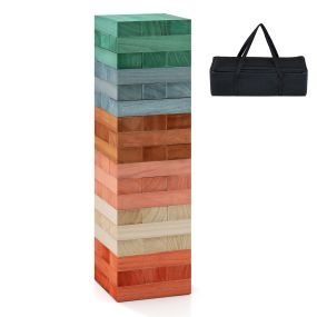 Torre de bloques de madera multicolor con bolsa de almacenamiento 54 piezas 15 x 15 x 53 cm