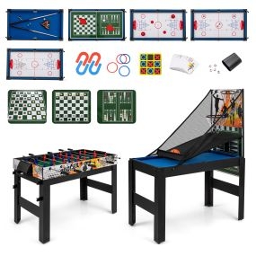 Mesa de juego 14 en 1 con baloncesto, billar, futbolín, ping pong, hockey y ajedrez negro