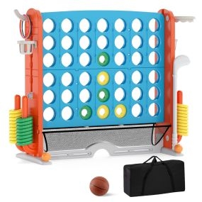 Juego Gigante 4 en Raya con Lanzamiento Aros Aro Baloncesto Palo Golf Portavasos Bolsa Ajustable Altura para Fiestas Azul