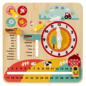 Juguete de Madera Montessori para Niños Pequeños Reloj Educativo para Aprender sobre las Estaciones y las Fechas Calendario Multicolor