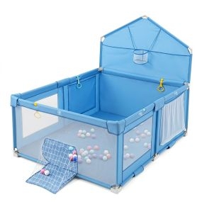 Parque infantil plegable espacioso con pelotas oceánicas y zona anticolisión 223 x 150 x 163 cm azul