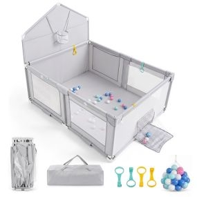 Parque infantil plegable amplio con pelotas oceánicas para bebés 0-3 años 223 x 150 x 163 cm gris claro