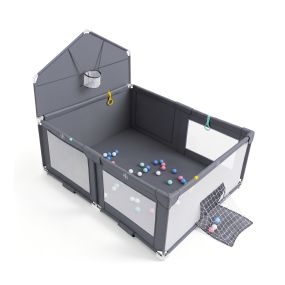Parque infantil plegable robusto con pelotas oceánicas y área de juego protectora 223 x 150 x 163 cm gris oscuro