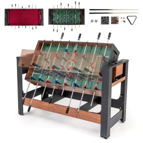 Mesa de Juegos 2 en 1 Giro Fútbol de Mesa Billar Tamaño Completo Accesorios Incluidos para Todas las Edades Arcade Interior Negro y Marrón
