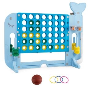 4 en Raya Gigante 4 en 1 con baloncesto, lanzamiento de aros y golf, altura ajustable, azul