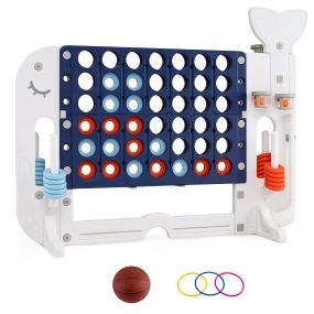 4 en Raya Gigante 4 en 1 con baloncesto, lanzamiento de aros y golf, altura ajustable, azul marino