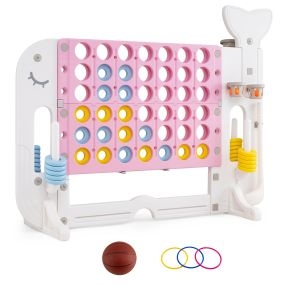 4 en Raya Gigante 4 en 1 con baloncesto, lanzamiento de aros y golf, altura ajustable, rosa