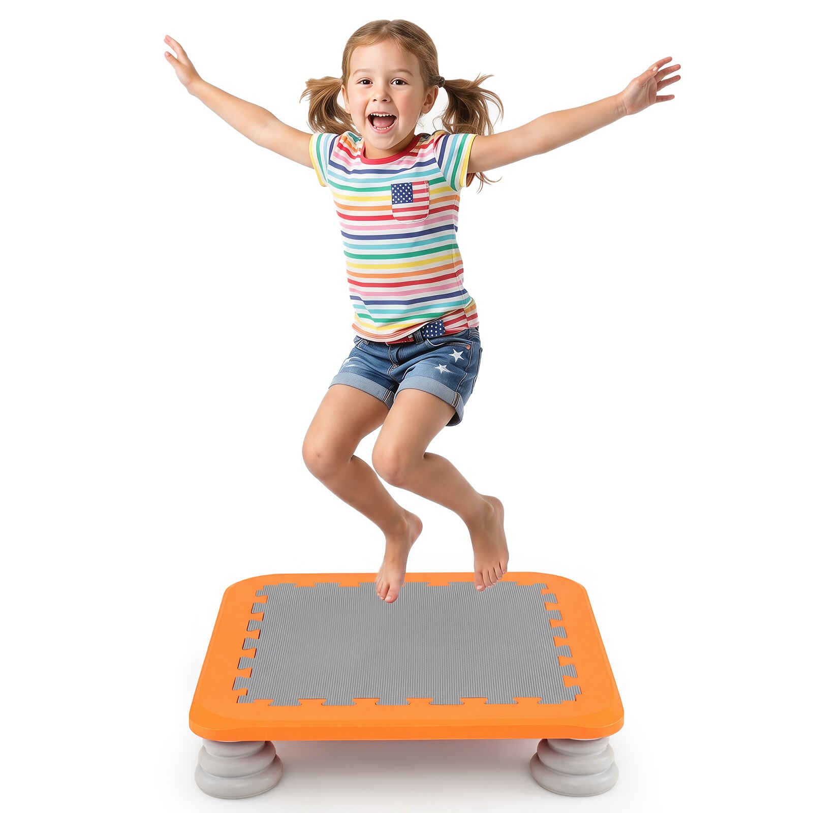 Minitrampolín infantil de interior base estable antideslizante alta resistencia 65 x 65 x 13 cm naranja