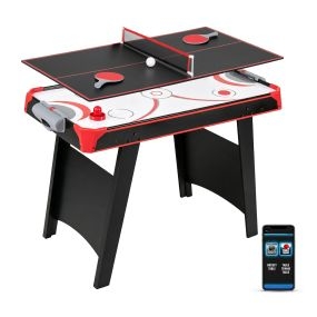 Mesa multijuegos 2 en 1 de hockey aéreo y ping pong con puntuación por app 107 x 55 x 77 cm rojo negro blanco