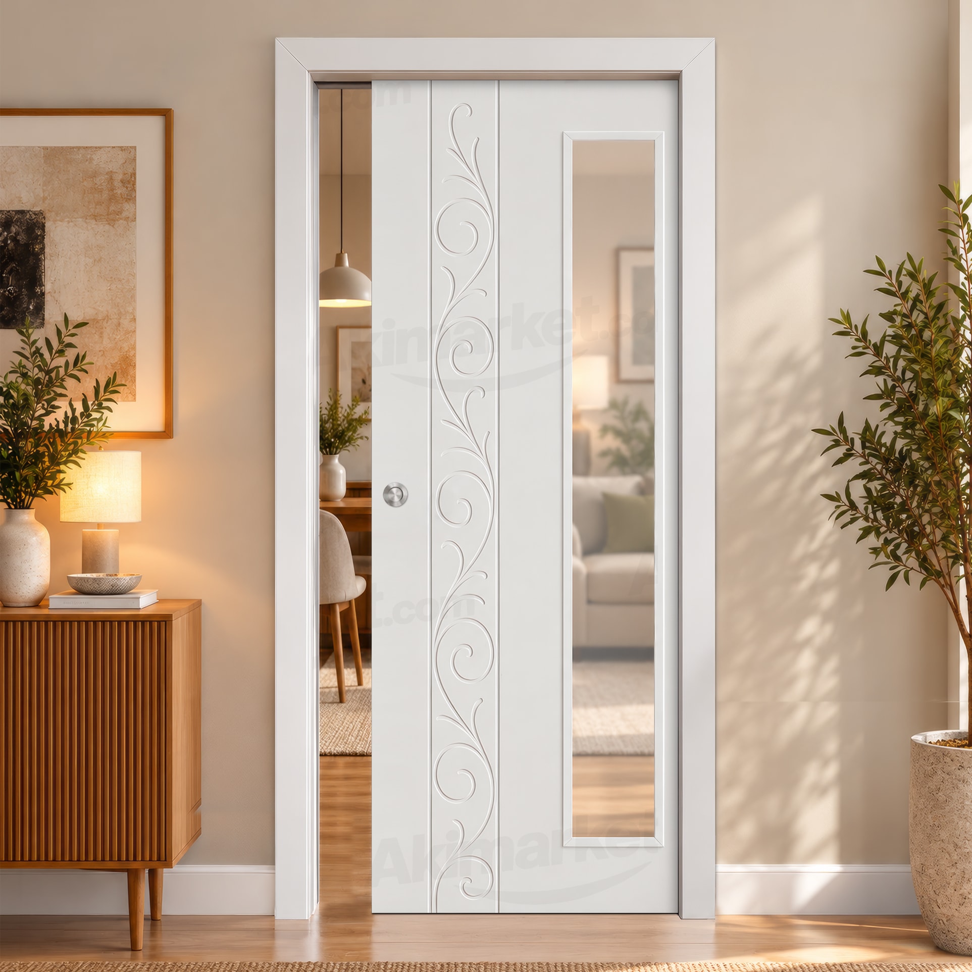 Puerta Corredera Barcelona-V1L de Interior Lacada Blanca
