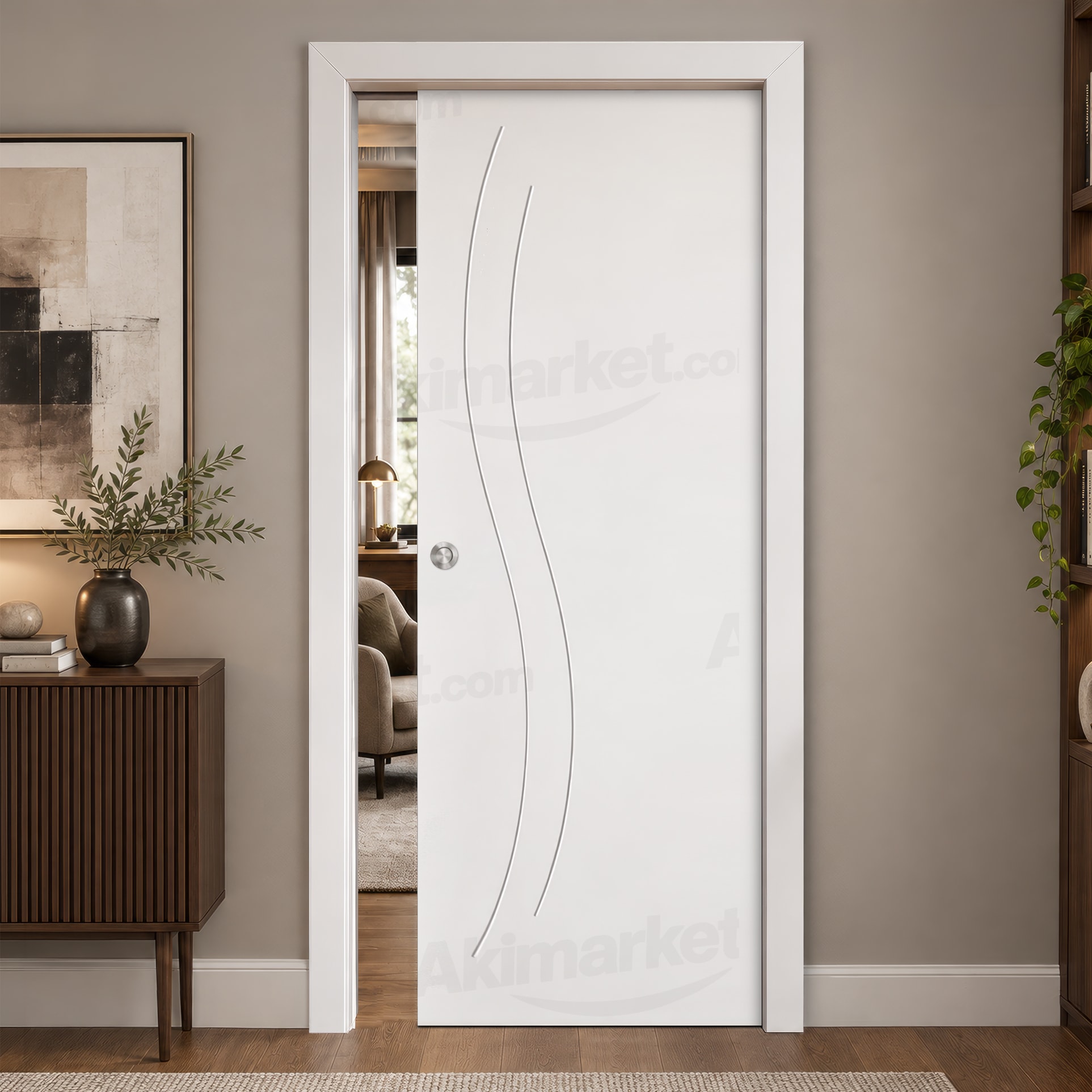 Puerta Corredera Panamá de Interior Lacada Blanca